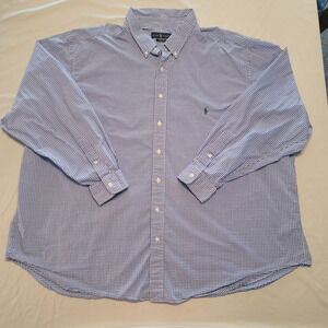 Ralph Lauren Classic Fit Button Down Shirt Blue Gingham 4XB Big And Tall Logo